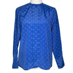 Oscar De La Renta Vintage Blouse Size 8 Crew Neck Long Sleeves Button Closure